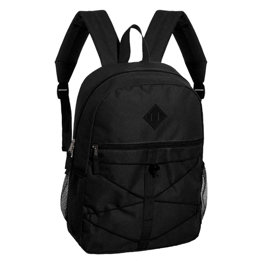 18' Wholesale Bungee Rucksäcke in schwarzer Farbe - Bulk Case von 24 Bookbags