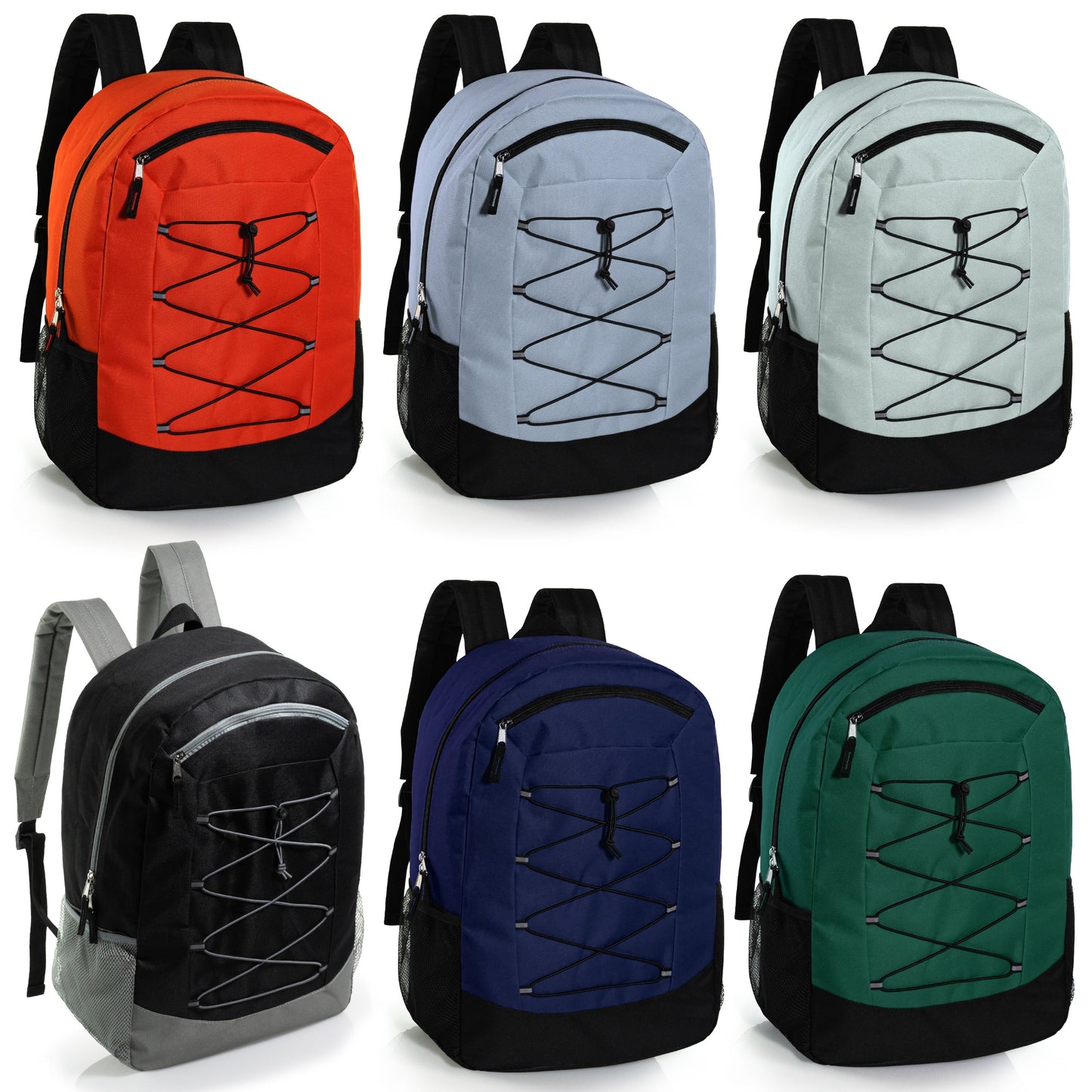Large Size Deluxe 19' Wholesale Bungee Rucksäcke | Dual Mesh Side Pockets - Bulk Case von 24