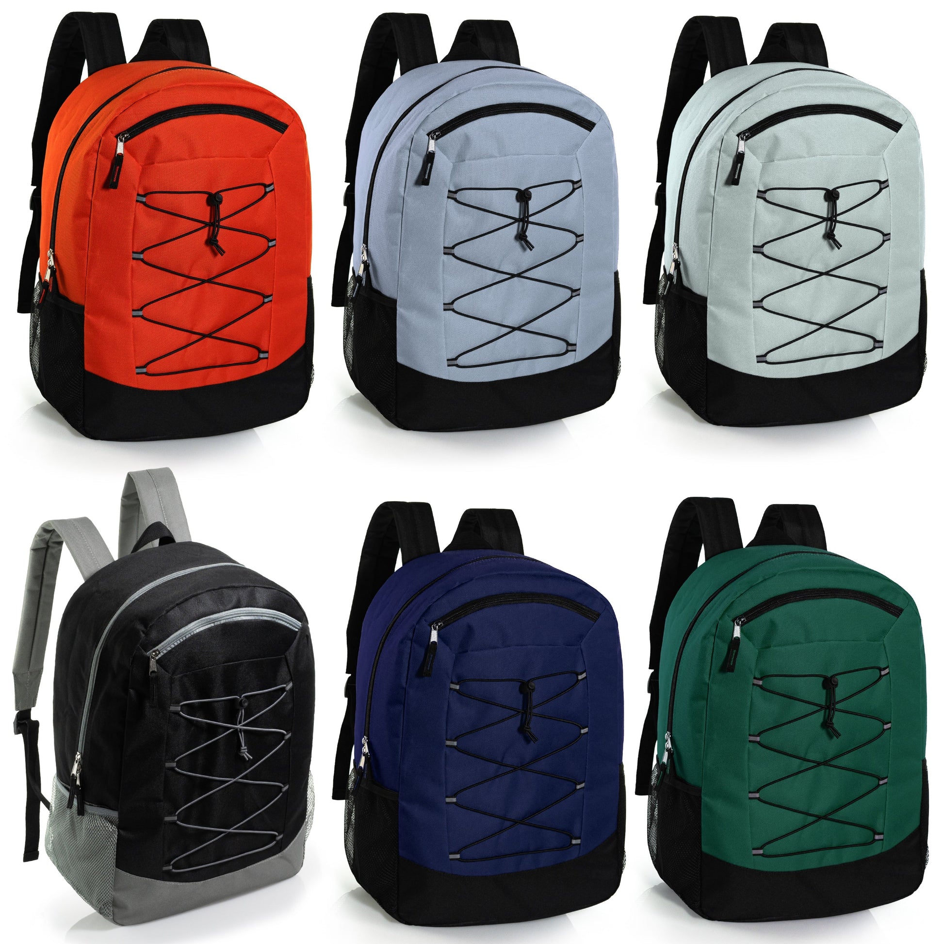 Large Size Deluxe 19' Wholesale Bungee Rucksäcke | Dual Mesh Side Pockets - Bulk Case von 24