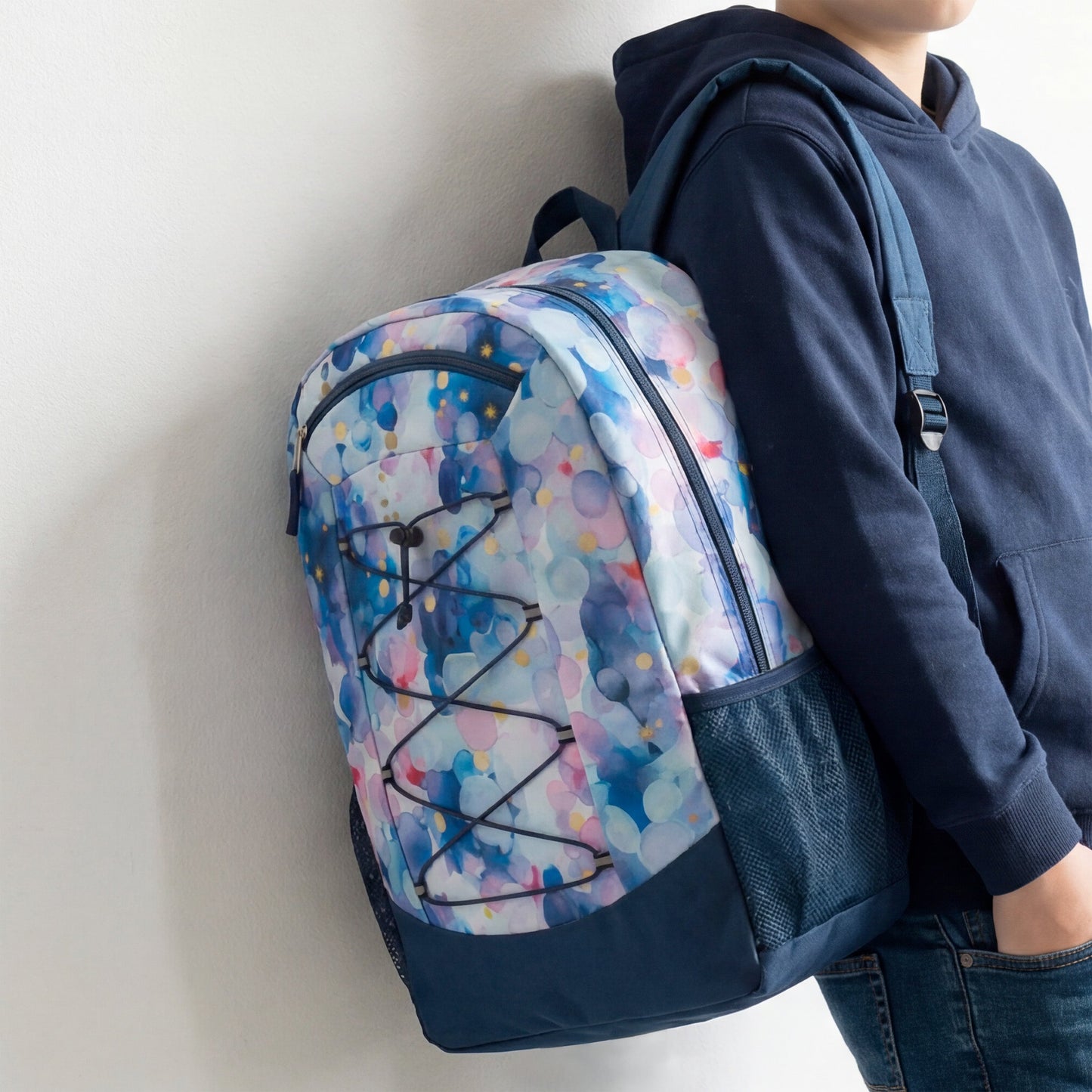 19' Deluxe Large Wholesale Bungee Rucksäcke | 6 Prints & Farben | 2 Seitentaschen - Bulk Case von 24