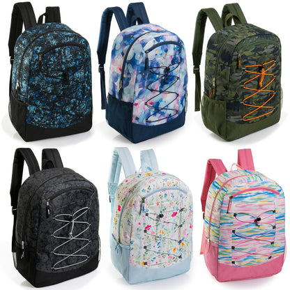 19' Deluxe Large Wholesale Bungee Rucksäcke | 6 Prints & Farben | 2 Seitentaschen - Bulk Case von 24