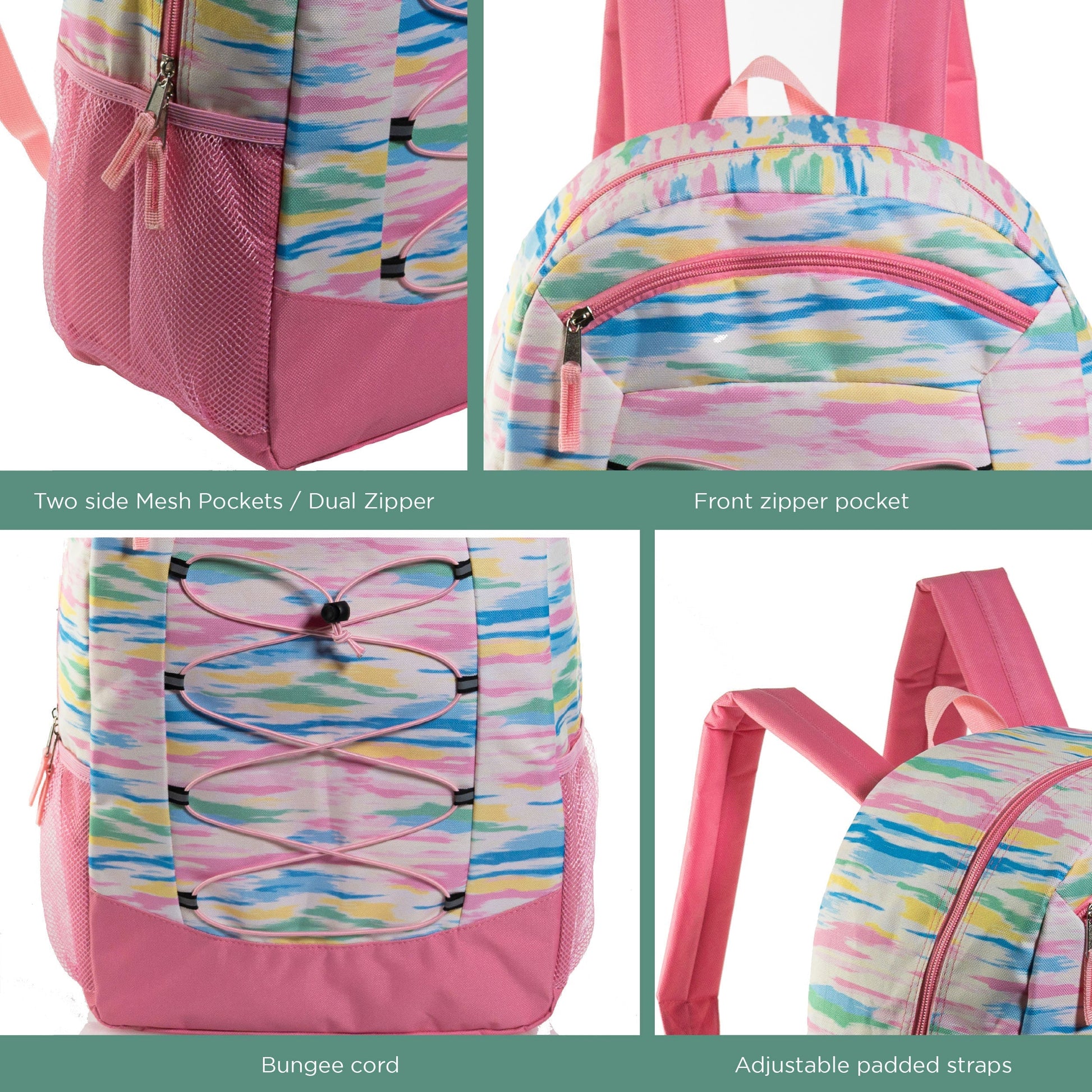 12 Wholesale 19 'Bungee Rucksack in 6 Mustern & 12 Bulk School Supply Kits Ihrer Wahl