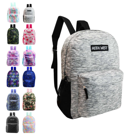 12 Muster 17 'Rucksäcke in verschiedenen Drucken & Ihre Wahl von 12 Bulk Hygiene Kits - Wholesale PFLEGE Package: Obdachlos, Notfall, Wohltätigkeit
