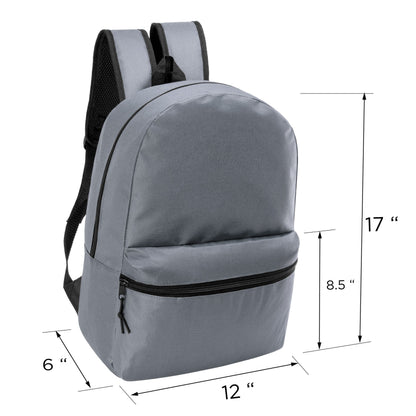 12 Wholesale 17 'Basic Rucksäcke in Cool Grau & 12 Bulk School Supply Kits Ihrer Wahl
