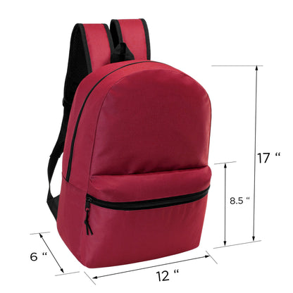 12 Wholesale 17 'Basic Rucksäcke in Burgund & 12 Bulk School Supply Kits Ihrer Wahl