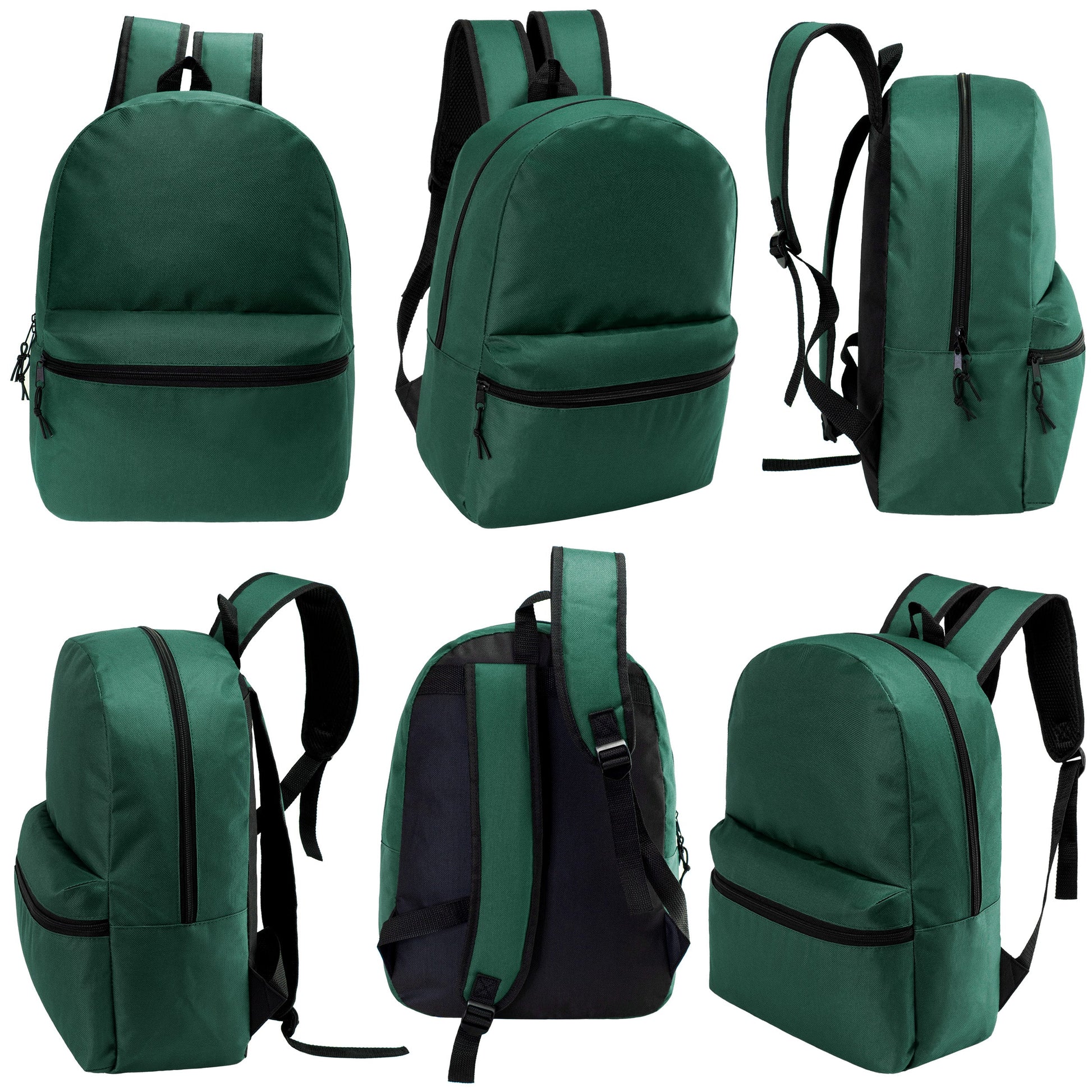 12 Wholesale 17 'Basic Rucksäcke in Dark Grün & 12 Bulk School Supply Kits Ihrer Wahl