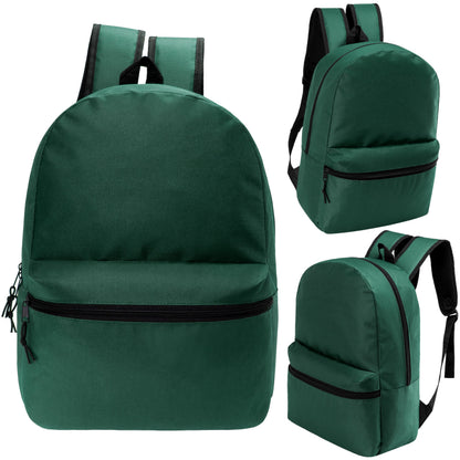 12 Wholesale 17 'Basic Rucksäcke in Dark Grün & 12 Bulk School Supply Kits Ihrer Wahl