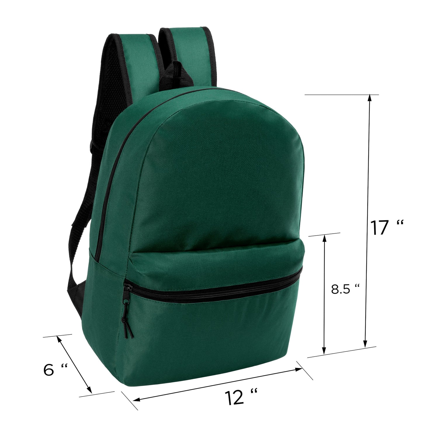 12 Wholesale 17 'Basic Rucksäcke in Dark Grün & 12 Bulk School Supply Kits Ihrer Wahl