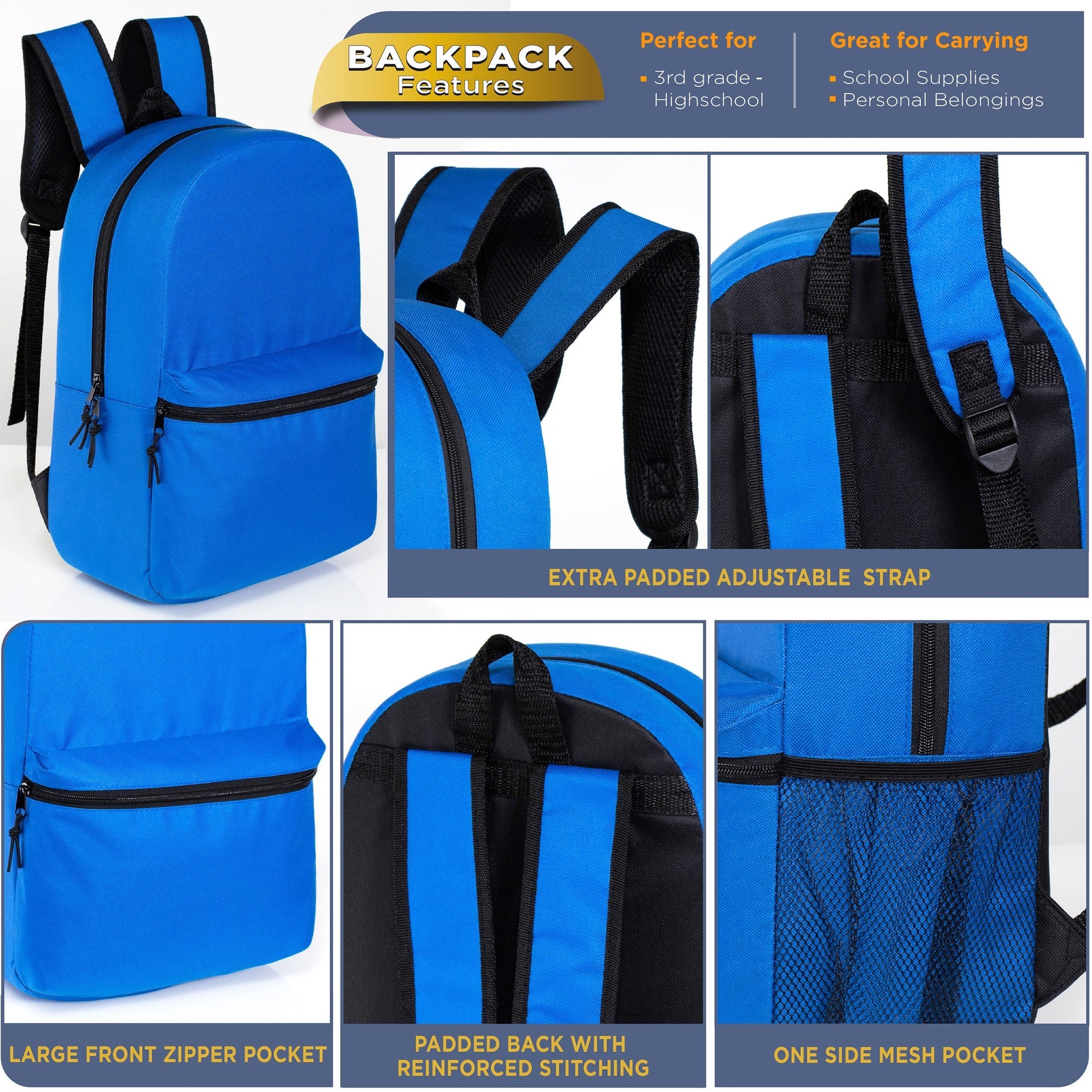 12 Großhandels-17' Klassische Rucksäcke in 12 verschiedenen Farben & 12 Bulk School Supply Kits Ihrer Wahl