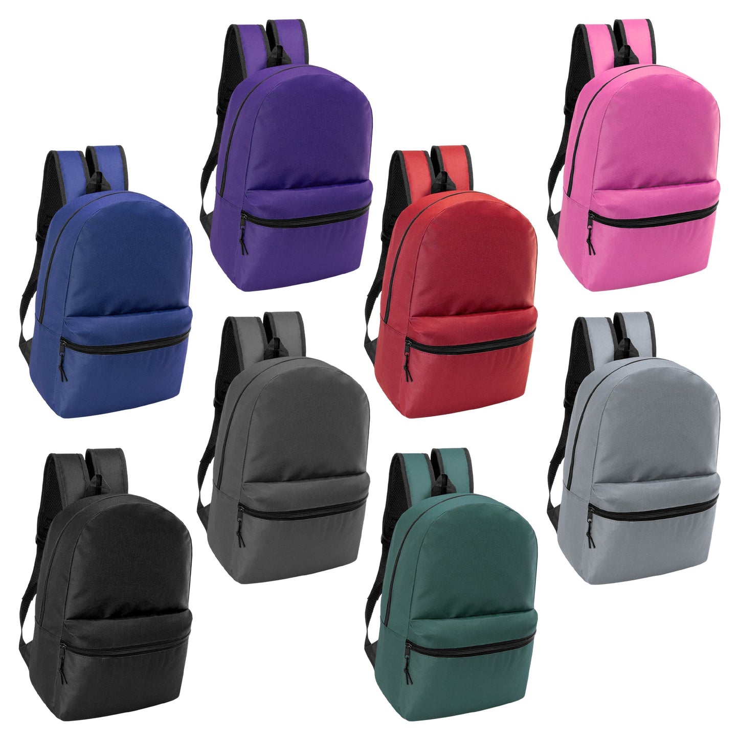 17 'Basic Wholesale Rucksäcke für die Schule in 8 Farben - Bulk Case von 24 Bookbags