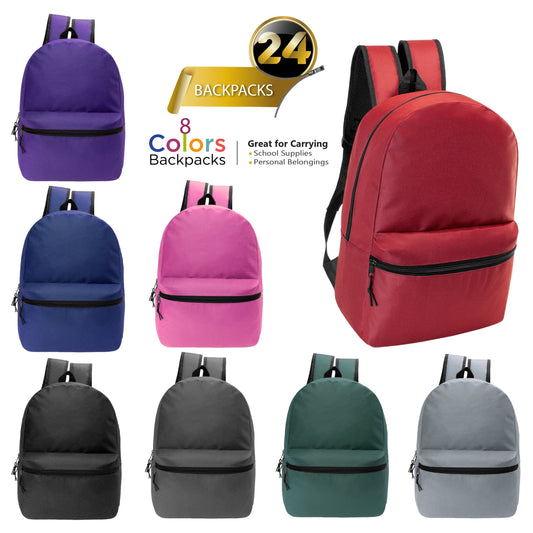 17 'Basic Wholesale Rucksäcke für die Schule in 8 Farben - Bulk Case von 24 Bookbags