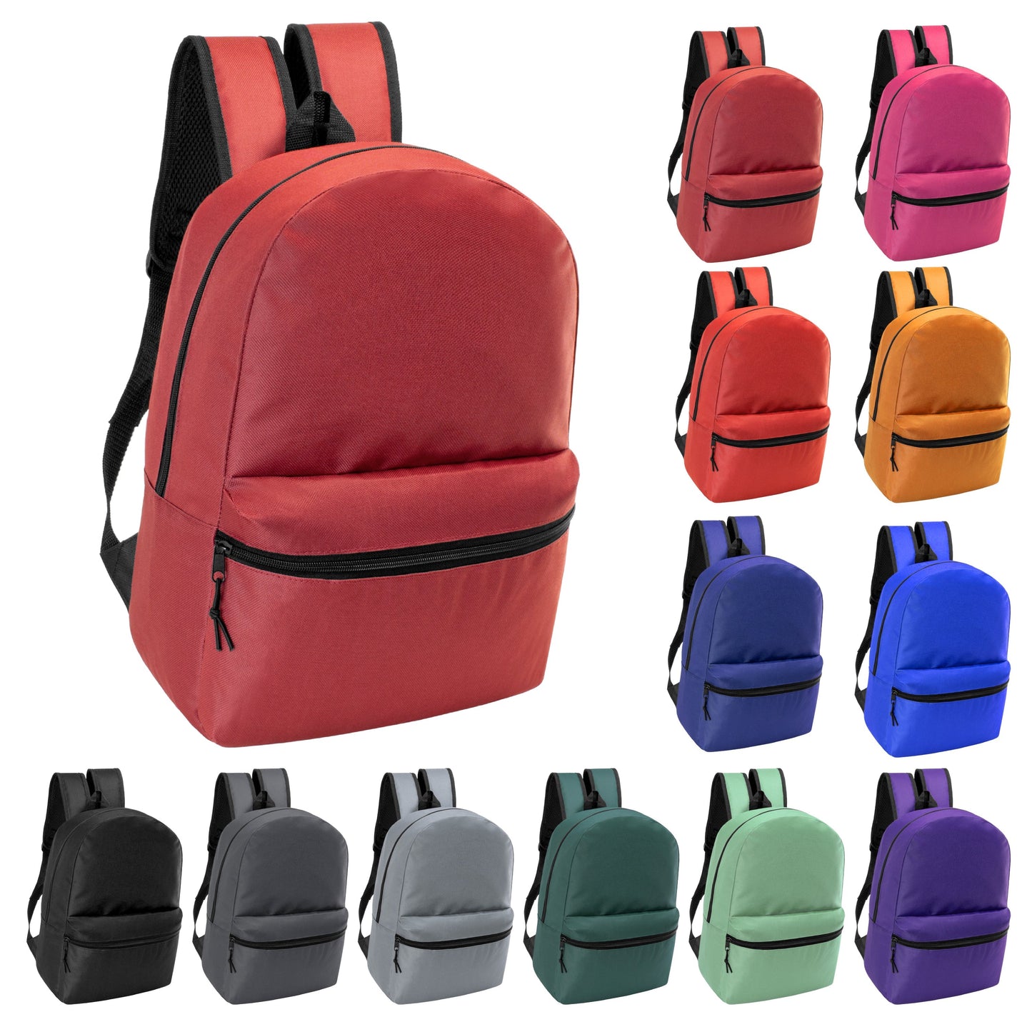 12 Wholesale 17 'Basic Rucksäcke in 12 verschiedenen Farben & 12 Bulk School Supply Kits Ihrer Wahl