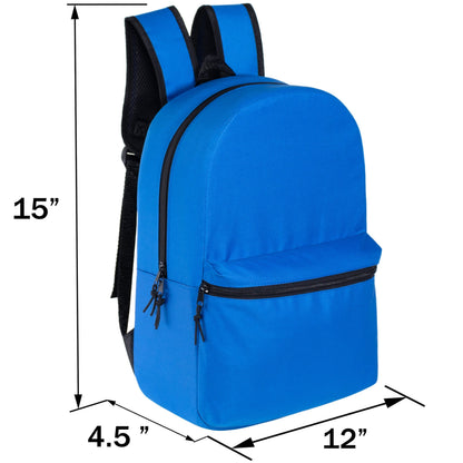 15 Zoll Basic Wholesale Rucksäcke in 8 Farben für Back to School Kids - Bulk Case von 24