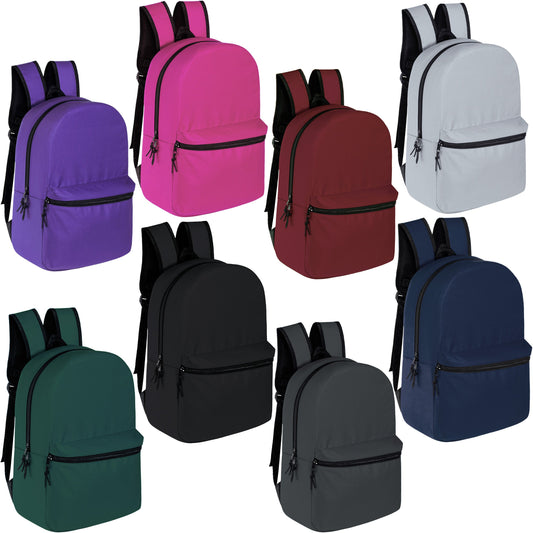 15 Zoll Basic Wholesale Rucksäcke in 8 Farben für Back to School Kids - Bulk Case von 24
