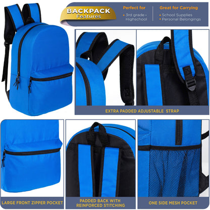 12 Basic 16 'Rucksäcke in 12 Farben mit einer Seitentasche und Ihrer Wahl von 12 Bulk Hygiene Kits - Wholesale PFLEGE Package: Obdachlos, Notfall, Wohltätigkeit