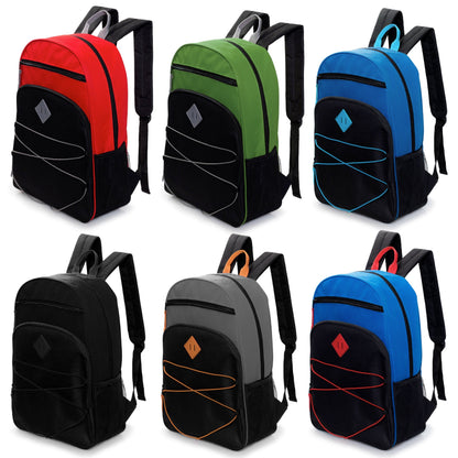 17' Bungee Design Wholesale Rucksäcke in 6 Farben mit Seitentaschen - Bulk Case von 24 Bookbags