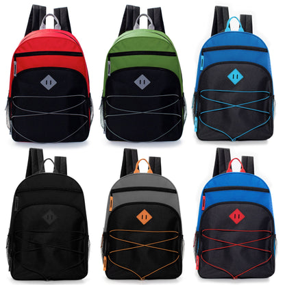 17' Bungee Design Wholesale Rucksäcke in 6 Farben mit Seitentaschen - Bulk Case von 24 Bookbags