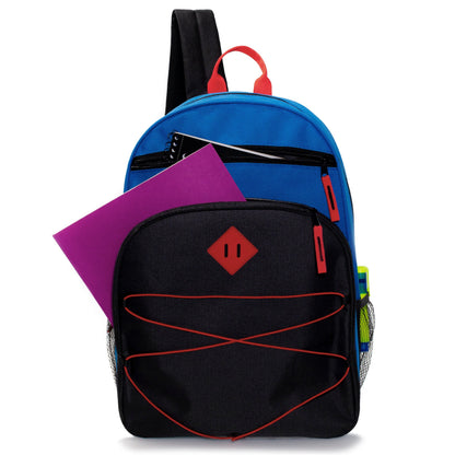 12 Wholesale 17' Bungee Rucksäcke mit Side Pockets & 12 Bulk School Supply Kits Ihrer Wahl