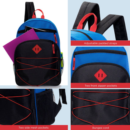 17' Bungee Design Wholesale Rucksäcke in 6 Farben mit Seitentaschen - Bulk Case von 24 Bookbags