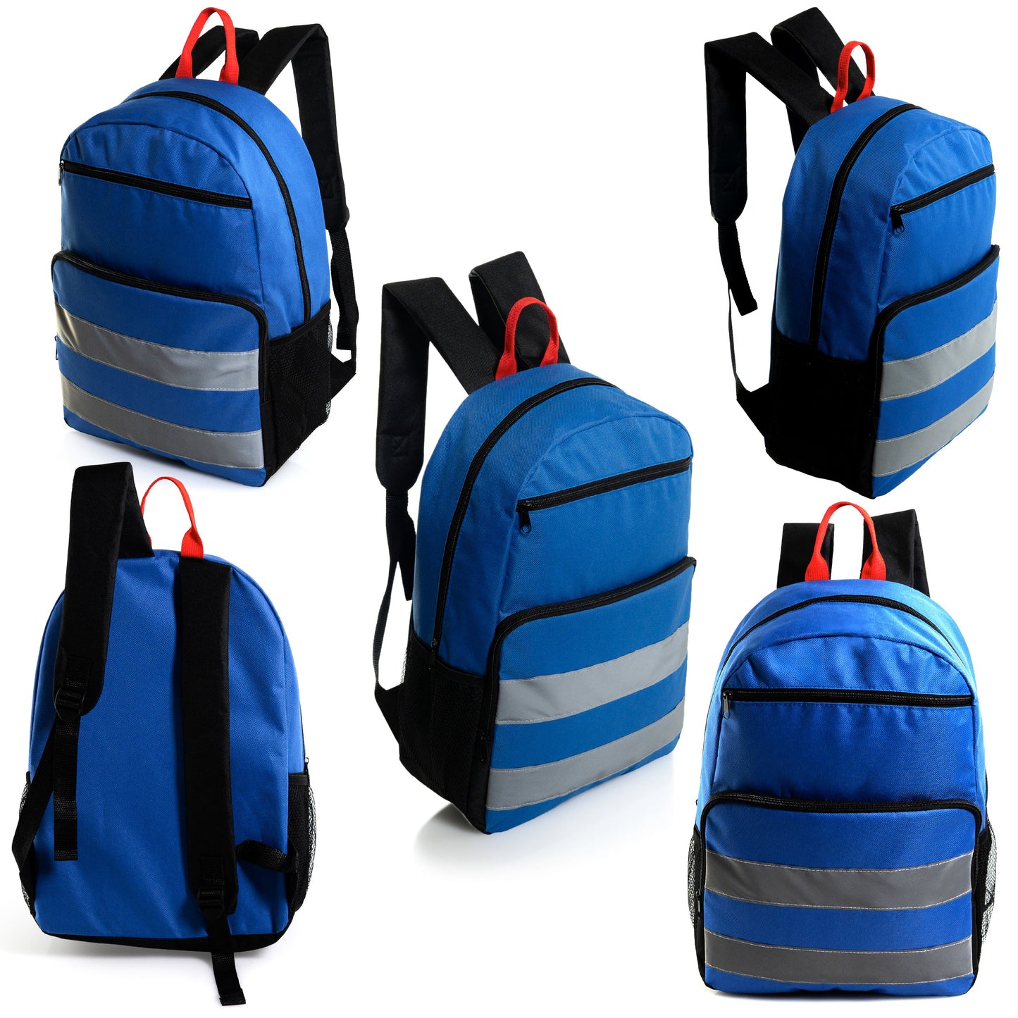 17' Wholesale Rucksack mit reflektierenden Streifen in 6 Farben - 2 Seitentaschen - Bulk Case von 24 Bookbags
