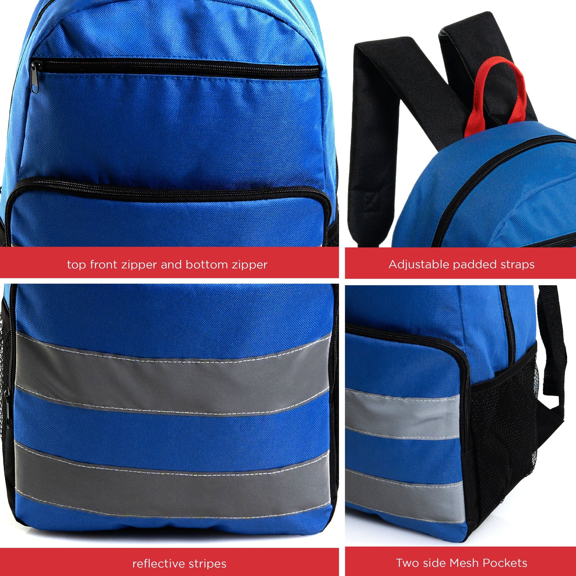 12 Großhandels-17' Reflektierende Rucksäcke in verschiedenen Farben & 12 Bulk School Supply Kits Ihrer Wahl