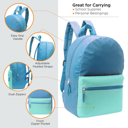 12 Großhandels-17' Zwei Ton Rucksäcke in 12 verschiedenen Farben & 12 Bulk School Supply Kits Ihrer Wahl