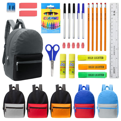 12 Multi-Color-Kids-Basic-Rucksäcke in verschiedenen Farben und 12 Bulk School Supply Kits Ihrer Wahl