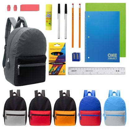 12 Multi-Color-Kids-Basic-Rucksäcke in verschiedenen Farben und 12 Bulk School Supply Kits Ihrer Wahl