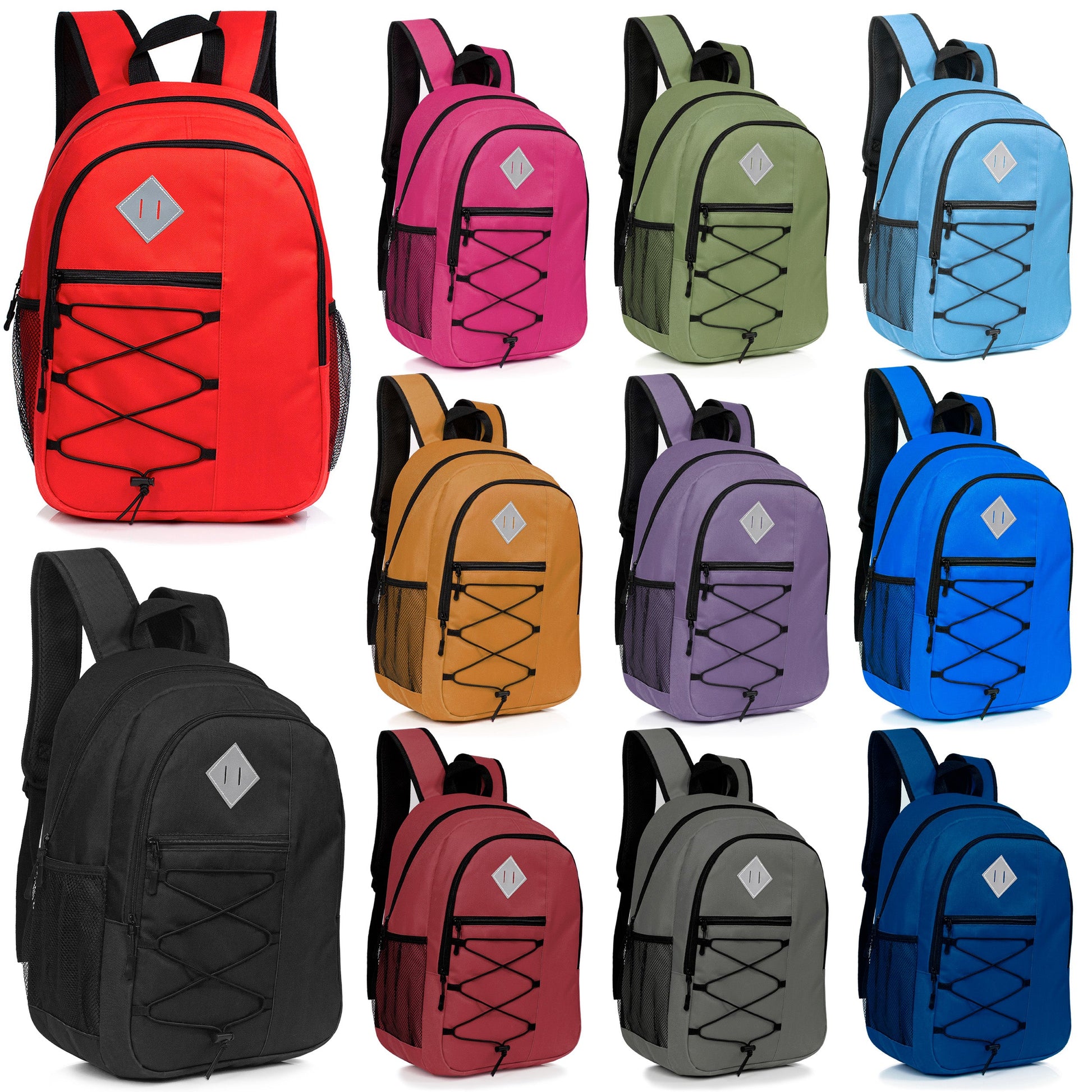 12 Wholesale 18 'Bungee Laptop Rucksäcke in 11 Farben & 12 Bulk School Supply Kits Ihrer Wahl