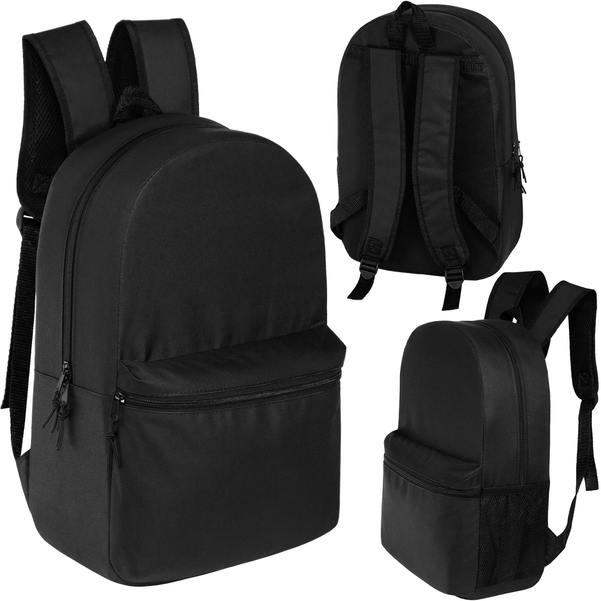 12 Basic 18,5 'Rucksäcke in Schwarz & Ihre Wahl von 12 Bulk Hygiene Kits - Wholesale PFLEGE Package: Obdachlos, Notfall, Wohltätigkeit