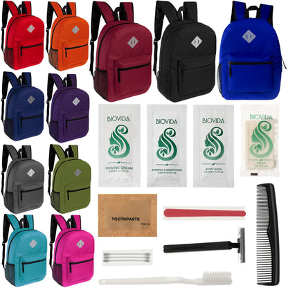 12 Diamond Patch 17 Rucksäcke in 11 Farben & Ihre Wahl von 12 Bulk Hygiene Kits - Wholesale PFLEGE Package: Obdachlos, Notfall, Wohltätigkeit
