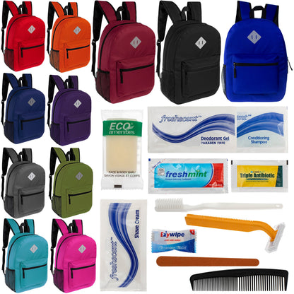12 Diamond Patch 17 Rucksäcke in 11 Farben & Ihre Wahl von 12 Bulk Hygiene Kits - Wholesale PFLEGE Package: Obdachlos, Notfall, Wohltätigkeit