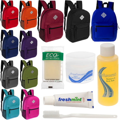 12 Diamond Patch 17 Rucksäcke in 11 Farben & Ihre Wahl von 12 Bulk Hygiene Kits - Wholesale PFLEGE Package: Obdachlos, Notfall, Wohltätigkeit