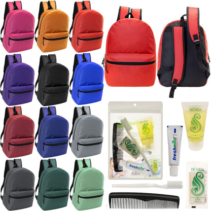 12 17 'Klassische Rucksäcke in 12 verschiedenen Farben & Ihre Wahl von 12 Bulk Hygiene Kits - Wholesale PFLEGE Package: Obdachlos, Notfall, Wohltätigkeit