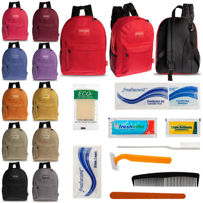 12 Diamond Patch 17 Rucksäcke in mehrfarbigen und Ihrer Wahl von 12 Bulk Hygiene Kits - Wholesale PFLEGE Package: Obdachlos, Notfall, Wohltätigkeit