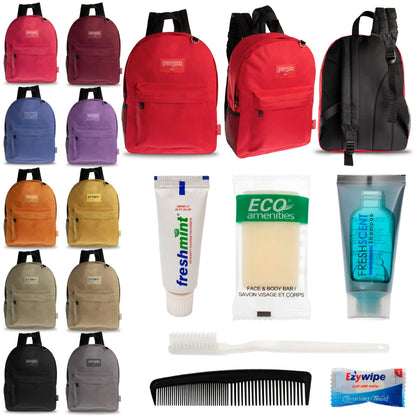 12 Diamond Patch 17 Rucksäcke in mehrfarbigen und Ihrer Wahl von 12 Bulk Hygiene Kits - Wholesale PFLEGE Package: Obdachlos, Notfall, Wohltätigkeit
