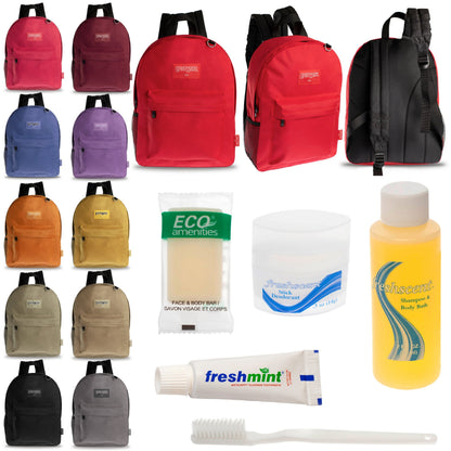 12 Diamond Patch 17 Rucksäcke in mehrfarbigen und Ihrer Wahl von 12 Bulk Hygiene Kits - Wholesale PFLEGE Package: Obdachlos, Notfall, Wohltätigkeit