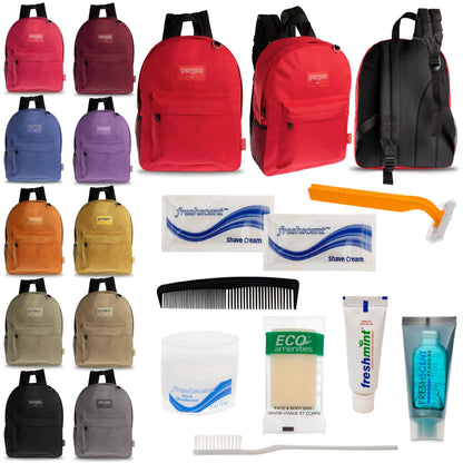 12 Diamond Patch 17 Rucksäcke in mehrfarbigen und Ihrer Wahl von 12 Bulk Hygiene Kits - Wholesale PFLEGE Package: Obdachlos, Notfall, Wohltätigkeit