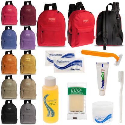12 Diamond Patch 17 Rucksäcke in mehrfarbigen und Ihrer Wahl von 12 Bulk Hygiene Kits - Wholesale PFLEGE Package: Obdachlos, Notfall, Wohltätigkeit