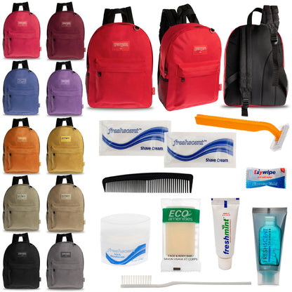 12 Diamond Patch 17 Rucksäcke in mehrfarbigen und Ihrer Wahl von 12 Bulk Hygiene Kits - Wholesale PFLEGE Package: Obdachlos, Notfall, Wohltätigkeit