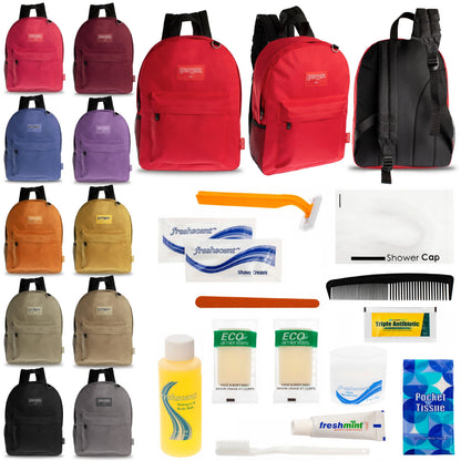 12 Diamond Patch 17 Rucksäcke in mehrfarbigen und Ihrer Wahl von 12 Bulk Hygiene Kits - Wholesale PFLEGE Package: Obdachlos, Notfall, Wohltätigkeit