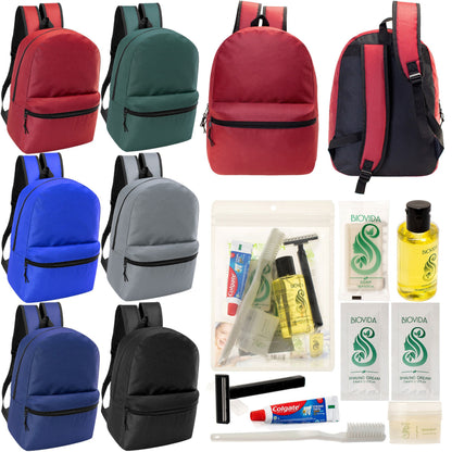 12 17 'Klassische Rucksäcke in 6 verschiedenen Farben & Ihre Wahl von 12 Bulk Hygiene Kits - Wholesale PFLEGE Package: Obdachlos, Notfall, Wohltätigkeit