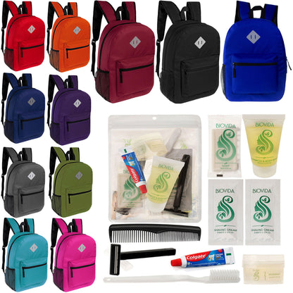12 Diamond Patch 17 Rucksäcke in 11 Farben & Ihre Wahl von 12 Bulk Hygiene Kits - Wholesale PFLEGE Package: Obdachlos, Notfall, Wohltätigkeit