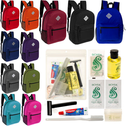 12 Diamond Patch 17 Rucksäcke in 11 Farben & Ihre Wahl von 12 Bulk Hygiene Kits - Wholesale PFLEGE Package: Obdachlos, Notfall, Wohltätigkeit