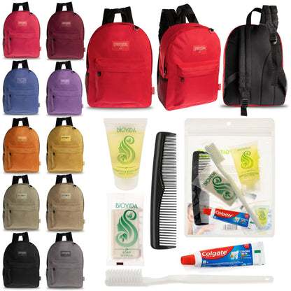 12 Diamond Patch 17 Rucksäcke in mehrfarbigen und Ihrer Wahl von 12 Bulk Hygiene Kits - Wholesale PFLEGE Package: Obdachlos, Notfall, Wohltätigkeit