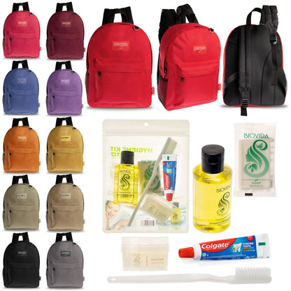 12 Diamond Patch 17 Rucksäcke in mehrfarbigen und Ihrer Wahl von 12 Bulk Hygiene Kits - Wholesale PFLEGE Package: Obdachlos, Notfall, Wohltätigkeit