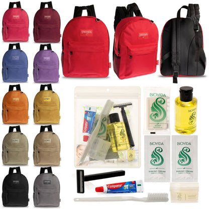 12 Diamond Patch 17 Rucksäcke in mehrfarbigen und Ihrer Wahl von 12 Bulk Hygiene Kits - Wholesale PFLEGE Package: Obdachlos, Notfall, Wohltätigkeit