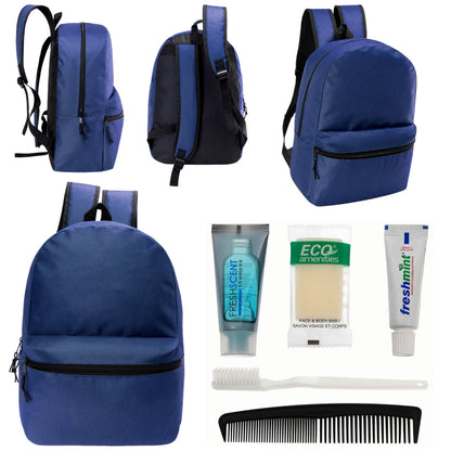 12 17 'Klassische Rucksäcke in Marineblau Blau & Ihre Wahl von 12 Bulk Hygiene Kits - Wholesale PFLEGE Package: Obdachlos, Notfall, Wohltätigkeit
