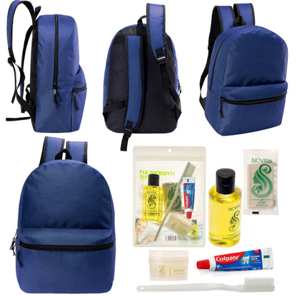 12 17 'Klassische Rucksäcke in Marineblau Blau & Ihre Wahl von 12 Bulk Hygiene Kits - Wholesale PFLEGE Package: Obdachlos, Notfall, Wohltätigkeit