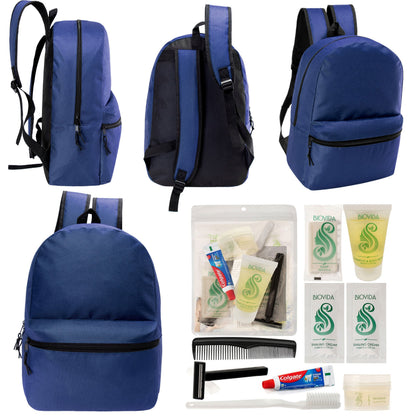 12 17 'Klassische Rucksäcke in Marineblau Blau & Ihre Wahl von 12 Bulk Hygiene Kits - Wholesale PFLEGE Package: Obdachlos, Notfall, Wohltätigkeit